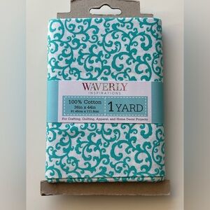 ✨$5 OFF BUNDLE✨ Waverly Cotton Fabric Turquoise and White Scroll Sewing Quilting